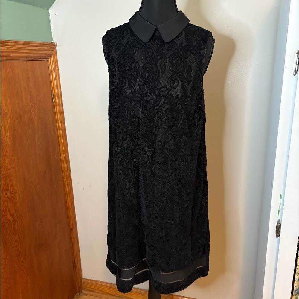 Karl Lagerfeld Black Lace Collared Mini Dress